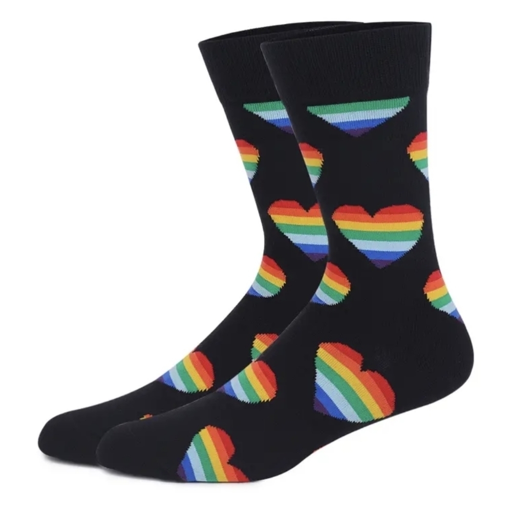 🌈Socks--Rainbow Hearts on Black, Unisex crew